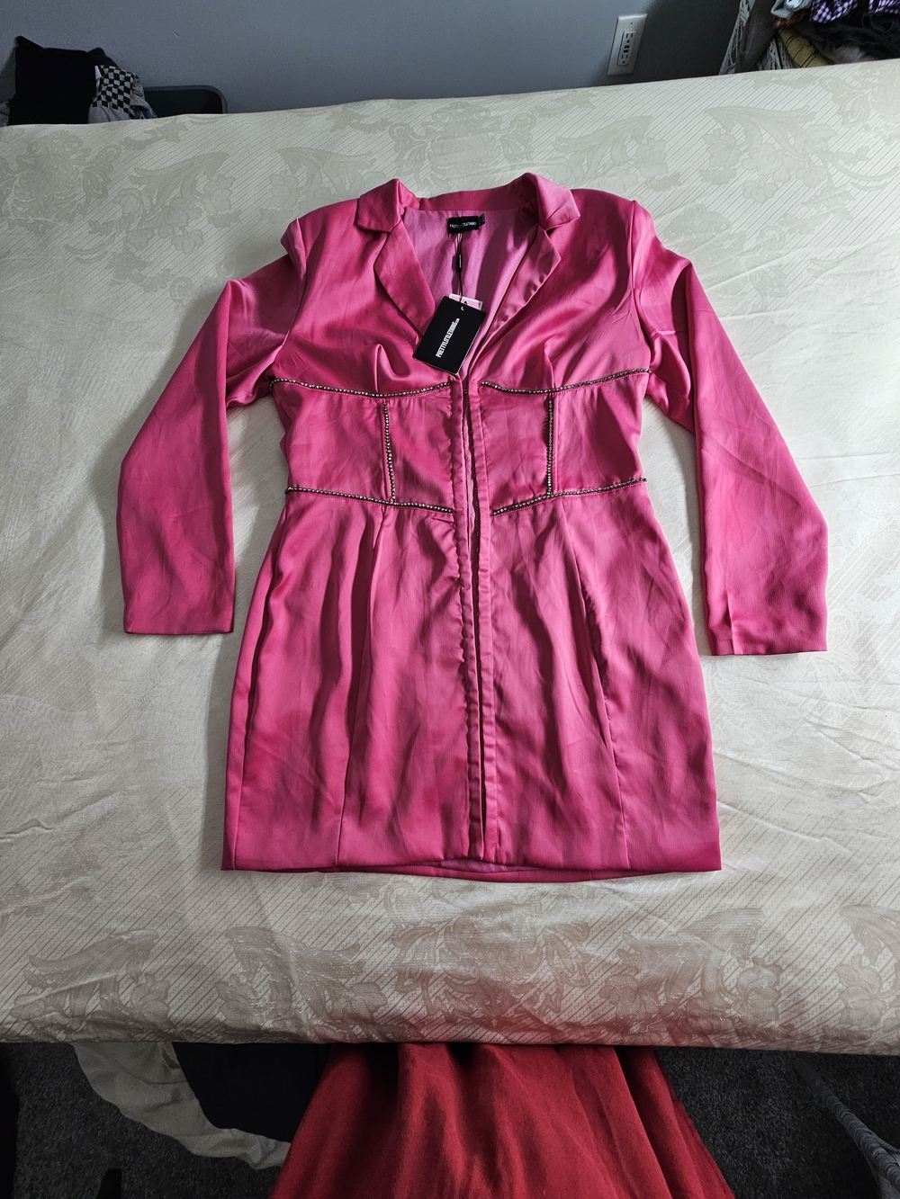 NWT PrettyLittleThing Pink Satin Diamante Corset Blazer Dress 12